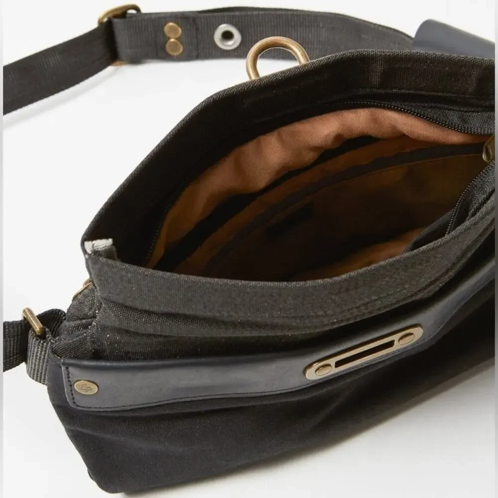 LOCTOTE Washed Black Padlock Crossbody Hip Bum Bag Travel Purse Zip Pockets